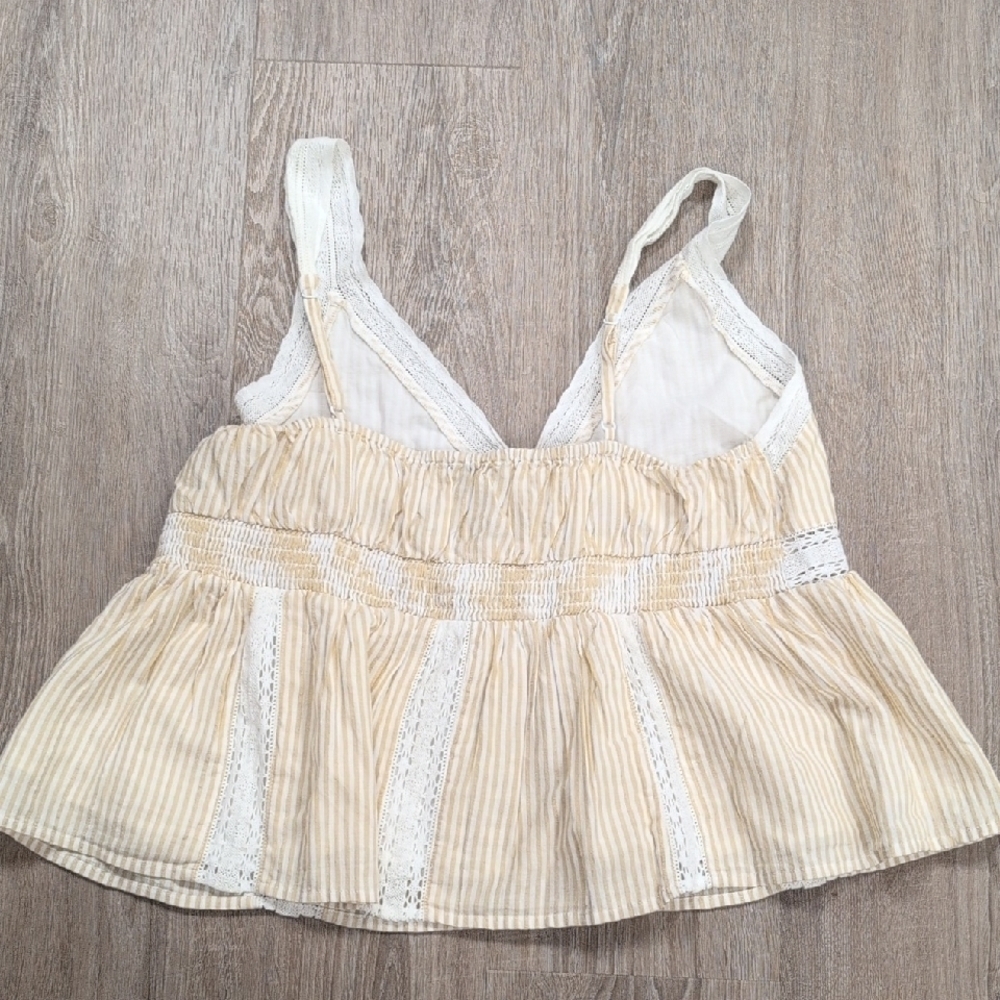 American Eagle Outfitters Cream Striped Camisole with Lace - Picture 3 of 4
